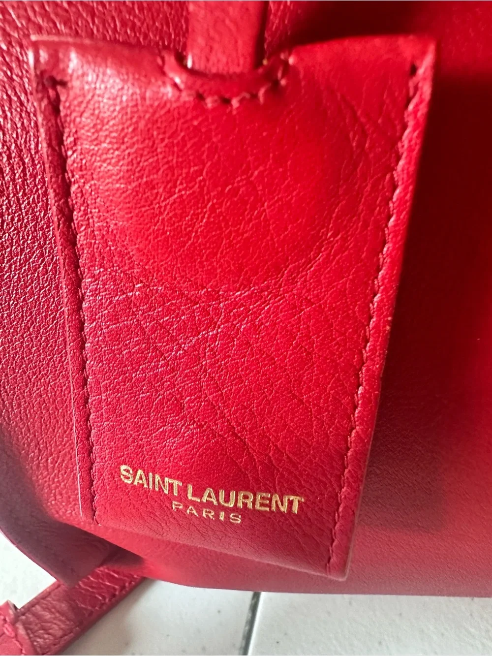 Saint Laurent Red Leather Cabas Y Medium Tote with Gold-Tone Hardware - Picture 11 of 15
